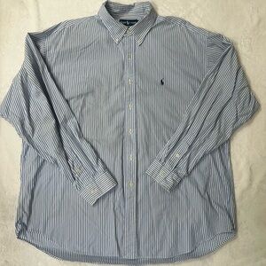 Ralph Lauren Men's Blake Blue and White Striped Cotton Shirt XXL